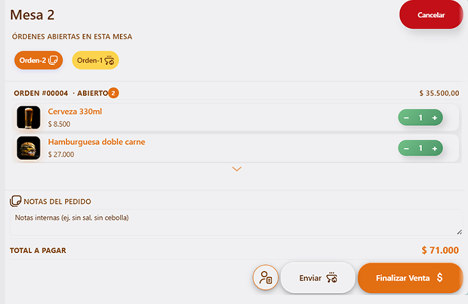 Pedido activo con múltiples órdenes